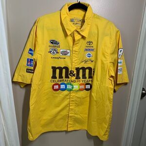 Kyle Busch JH Design Nascar Pit Crew Shirt Mens Large Yellow Snap #18 M&M's